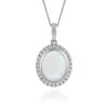 18ct White Gold 1.38ct Cabochon Cut Opal and Diamond Pendant