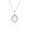 18ct White Gold 1.38ct Cabochon Cut Opal and Diamond Pendant