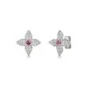 9ct White Gold Pink Tourmaline and 0.54ct Diamond Cluster Flower Earrings