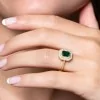 9ct Yellow Gold Emerald Cut Coloured Cubic Zirconia Double Halo Solitaire Ring