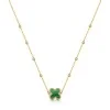 9ct Yellow Gold Malachite Clover Necklet