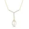 Gold Plated Silver 10mm Pearl & Cubic Zirconia Drop Necklet