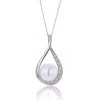 9ct White Gold Pearl and Diamond 0.04ct Drop Pendant