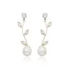9ct Yellow Gold Cubic Zirconia and Pearl Stem Drop Earrings