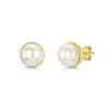 Gold Plated Silver Bezel Set 9-9.5m Pearl Stud Earrings