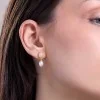Silver Gold Plated 6-6.5mm Pearl & Cubic Zirconia Drop Earrings