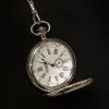 Jean Pierre Chrome Plated Quartz Pocket Watch with Chain D7