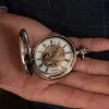 Jean Pierre Chrome Plated 17 Jewelled Mechanical Double Hunter Skeleton Pocket Watch G251CM