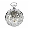 Jean Pierre Chrome Plated Open Face 17 Jewelled Mechaincal Skeleton Pocket Watch with Chain G252CM