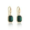 Silver Yellow Gold Plated Green Cubic Zirconia Octagon Drop Earrings