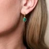 Silver Yellow Gold Plated Green Cubic Zirconia Octagon Drop Earrings