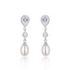 Silver Pearl and Cubic Zirconia Drop Earrrings