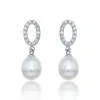 Sterling Silver Pearl & Cubic Zirconia Oval Drop Earrings