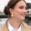 18ct Yellow Gold Vermeil Textured Double Circle Drop Earrings