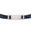 Emporio Armani Essential Stainless Steel & Blue Leather Mens Logo Bracelet EGS2995040