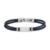 Emporio Armani Essential Stainless Steel & Blue Leather Mens Logo Bracelet EGS2995040