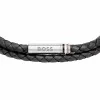 BOSS Ares Black Leather Mens Bracelet 1580489M