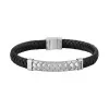 BOSS Herringbone Black braided Leather & Steel Gents Cuff 1580674M