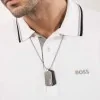 BOSS Mens Devon Steel & Leather Double Tag Pendant Necklace 1580760