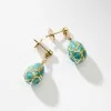 Fabergé Heritage Yellow Gold Diamond & Turquoise Guilloché Enamel Egg Drop Earrings 2