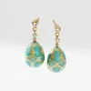 Fabergé Heritage Yellow Gold Diamond & Turquoise Guilloché Enamel Egg Drop Earrings 3