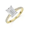 18ct Yellow Gold Emerald Cut 2.00ct Lab Grown Diamond Solitaire Ring with Diamond Shoulders