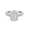 9ct White Gold Emerald Cut 1.00ct Lab Grown Diamond Halo Ring with Diamond Shoulders