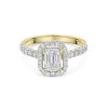 9ct Yellow Gold Emerald Cut 1.00ct Lab Grown Diamond Halo Ring with Diamond Shoulders