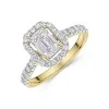 9ct Yellow Gold Emerald Cut 1.00ct Lab Grown Diamond Halo Ring with Diamond Shoulders