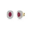 9ct Yellow Gold 1.80ct Cushion Cut Ruby Earrings with Double Lab Grown Diamond Halo
