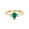 9ct Yellow Gold 0.70ct Pear cut Emerald and 0.20ct Round Brilliant Lab Grown Diamond 3 Stone Ring