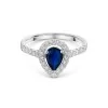 9ct White Gold 0.9ct Pear Cut Sapphire Ring with 0.45ct Lab Grown Diamond Halo and Shoulders 
