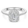 Platinum Lab Grown 1.00ct Emerald Diamond Shoulders Halo Ring
