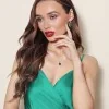 Silver Emerald Cut Forest Green Crystal and Cubic Zirconia Halo Drop Earrings