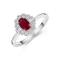 18ct White Gold 0.50ct Oval Cut Ruby & Mixed Cut Diamond Halo Ring