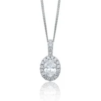 18ct White Gold Oval Cut 0.41ct Diamond Halo Pendant