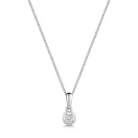 9ct White Gold Round Brilliant 0.05ct Diamond Bezel Set Pendant