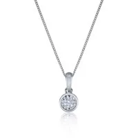 9ct White Gold Round Brilliant 0.10ct Diamond Bezel Set Pendant