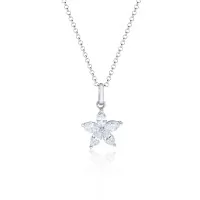 9ct White Gold Marquise Cut Diamond 0.31ct Flower Pendant Necklace