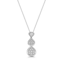 9ct White Gold 0.25ct Diamond Cluster Drop Pendant Necklace