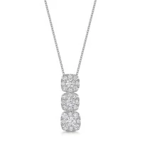 9ct White Gold Round Brilliant 0.70ct Diamond Triple Cluster Drop Pendant
