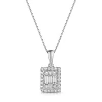 9ct White Gold Baguette & Round Brilliant Cut 0.50ct Diamond Cluster Pendant