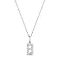 9ct White Gold Round Brilliant 0.07ct Diamond Initial B Pendant