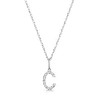 9ct White Gold Round Brilliant 0.05ct Diamond Initial C Pendant