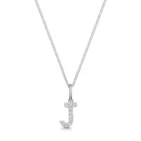 9ct White Gold Round Brilliant 0.04ct Diamond Initial J Pendant