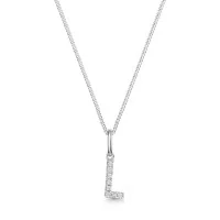 9ct White Gold Round Brilliant 0.04ct Diamond Initial L Pendant