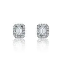 18ct White Gold Emerald Cut 0.74ct Diamond Halo Stud Earrings