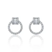 18ct White Gold Baguette & Brilliant Cut 0.63ct Diamond Circle Earrings