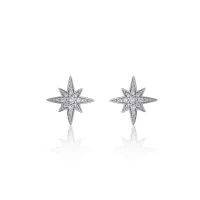 9ct White Gold Brilliant Cut Diamond 0.17ct Pave Star Earrings