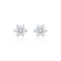 9ct White Gold 0.51ct Round Brilliant Flower Diamond Cluster Earrings